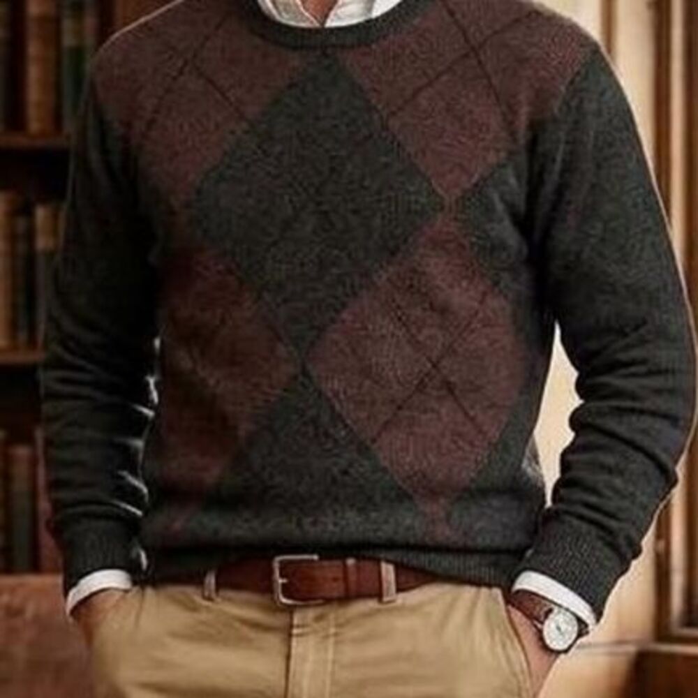 Dockers Vintage Argyle Sweater Men's Size L Dark Academia Preppy ivy league